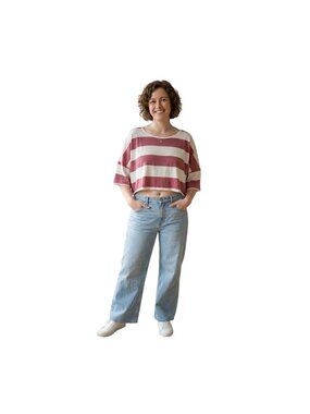 Old Navy Luxe Oversized Red & White Striped Crop T-Shirt Size 4X